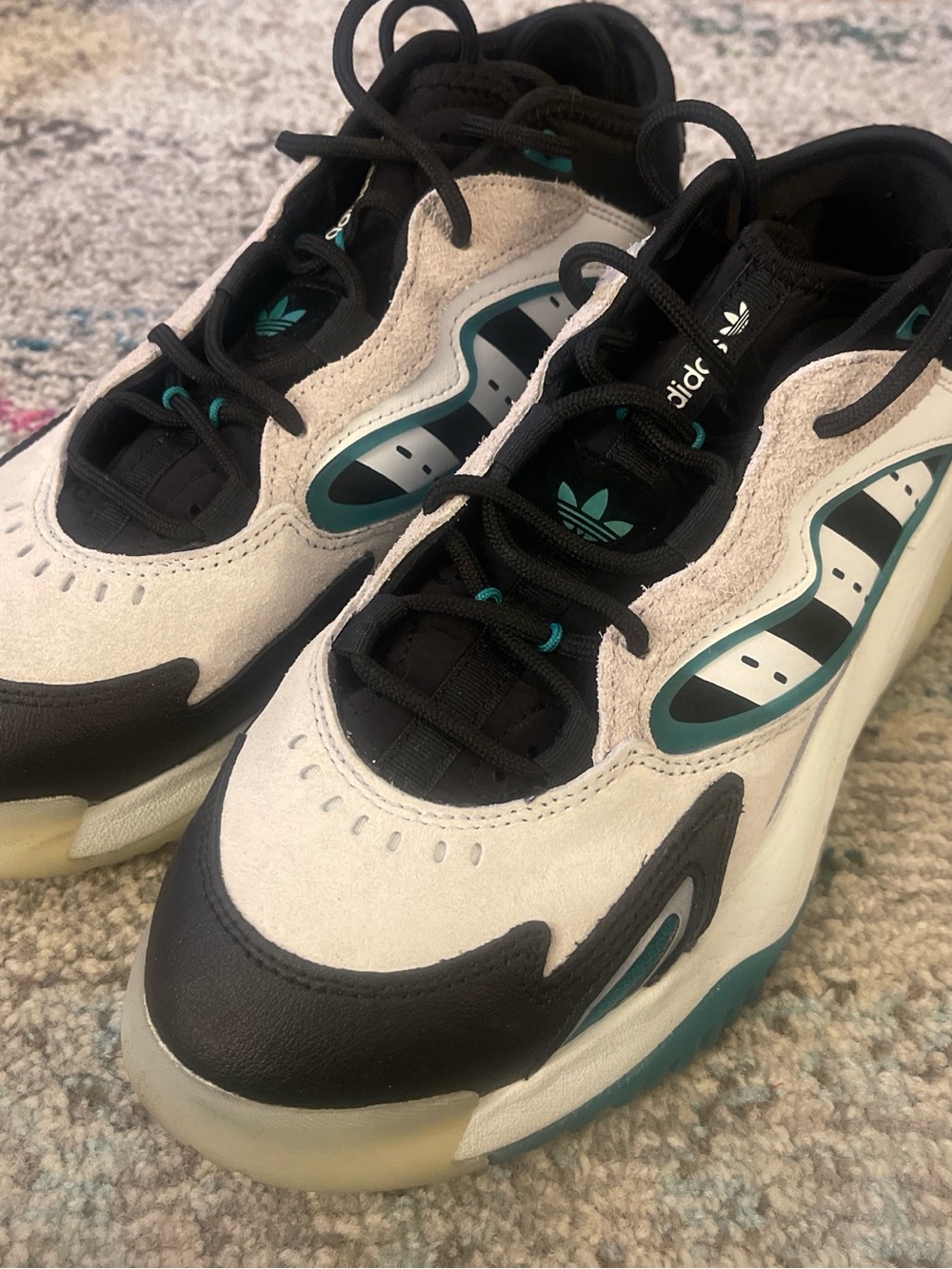 adidas STREETBALL 2 White, Black & Teal Suede/ Leather Sneakers
